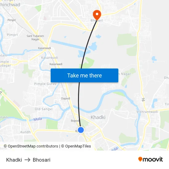 खड़की to भोसारी map