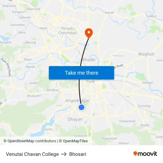 वेणूताई चव्हाण कॉलेज to भोसारी map