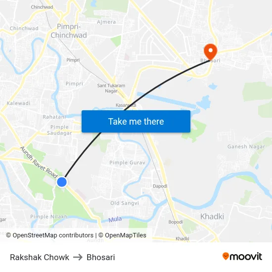 रक्षक चौक to भोसारी map