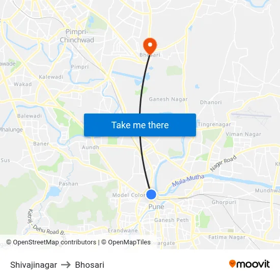 शिवाजीनगर to भोसारी map