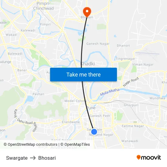 स्वारगेट to भोसारी map