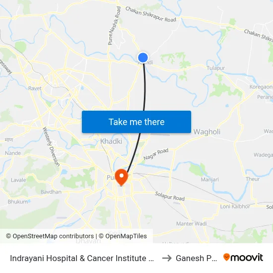 Indrayani Hospital & Cancer Institute Alandi to Ganesh Peth map