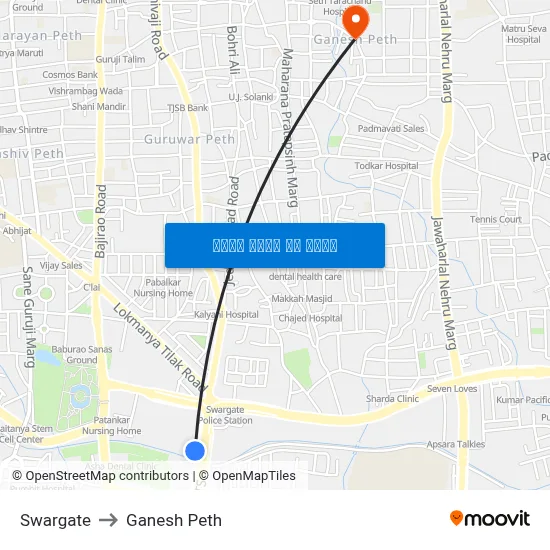 Swargate to Ganesh Peth map