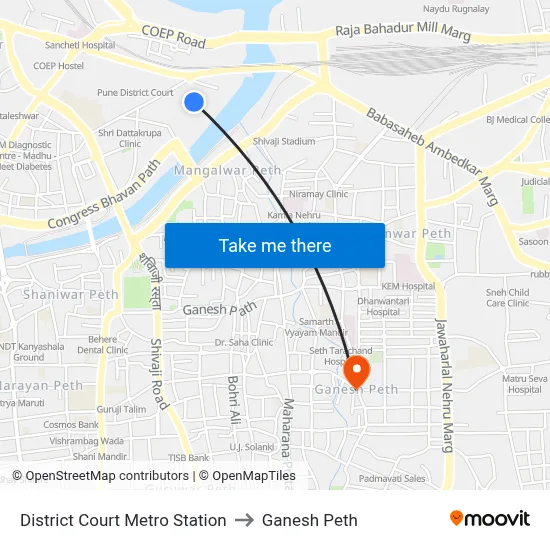District Court Metro Station to Ganesh Peth map