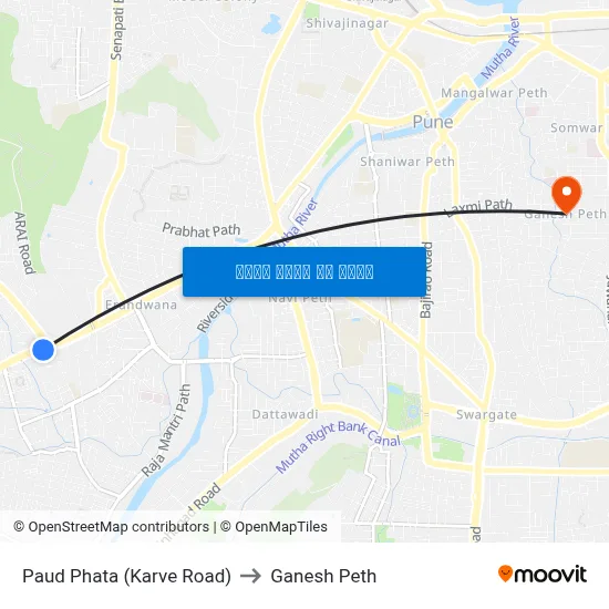 पौड फाटा (कर्वे रोड) to गणेश पेठ map