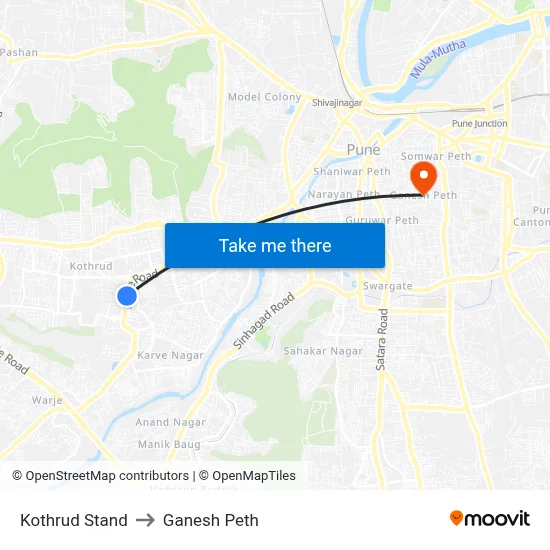 Kothrud Stand to Ganesh Peth map
