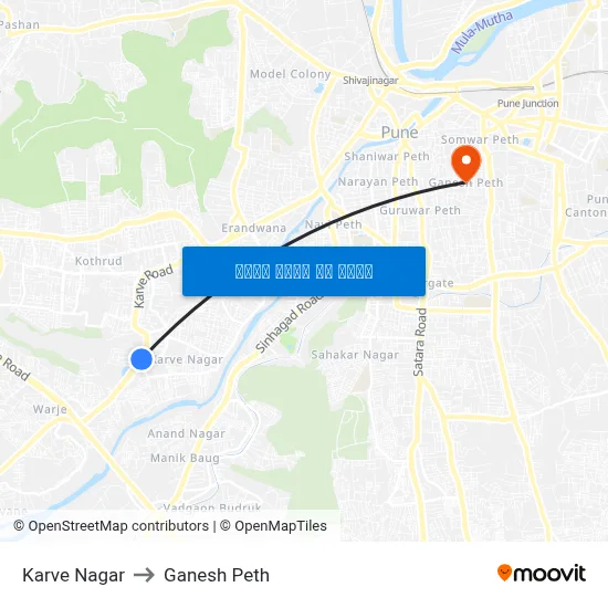 कर्वे नगर to गणेश पेठ map