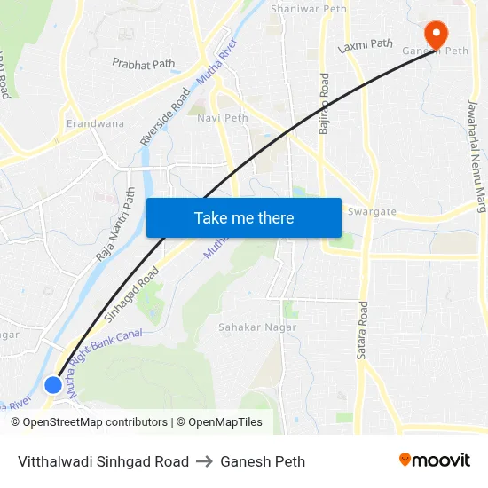 Vitthalwadi Sinhgad Road to Ganesh Peth map