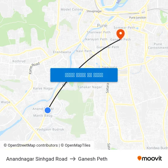 आनंदनगर सिंहगड रोड to गणेश पेठ map
