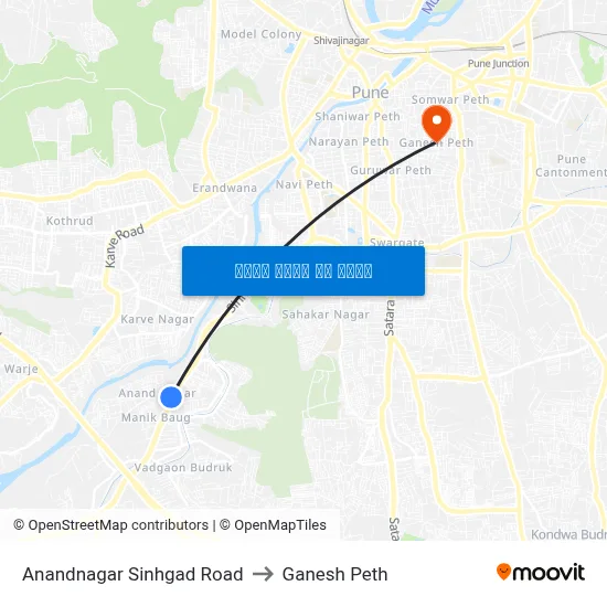Anandnagar Sinhgad Road to Ganesh Peth map
