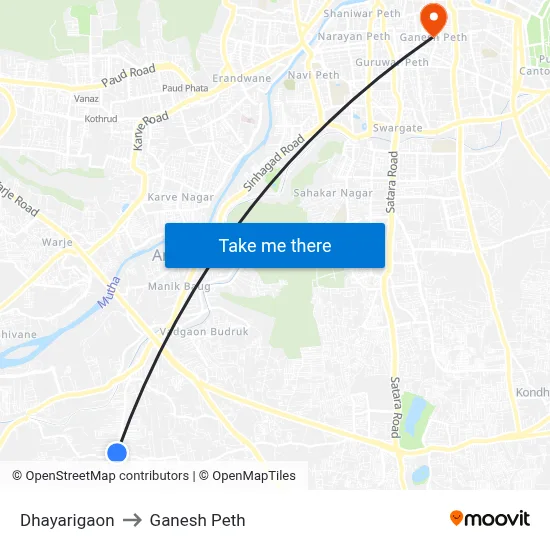 धायरीगांव to गणेश पेठ map
