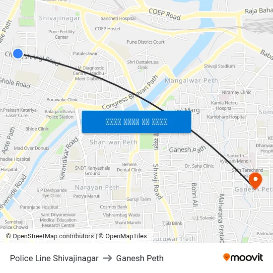 पोलीस लाइन शिवाजीनगर to गणेश पेठ map