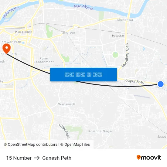 15 नंबर to गणेश पेठ map