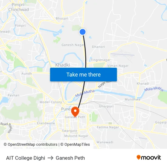 एआईटी कॉलेज दिघी to गणेश पेठ map