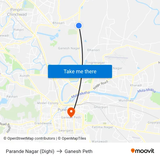 परांडे नगर (दिघी) to गणेश पेठ map