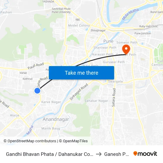 गांधी भवन फाटा / दहानुकर कॉलोनी to गणेश पेठ map