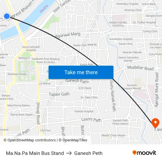 म.न.पा मुख्य बस स्टैंड to गणेश पेठ map
