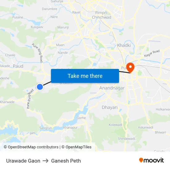 उरवडे गाव to गणेश पेठ map