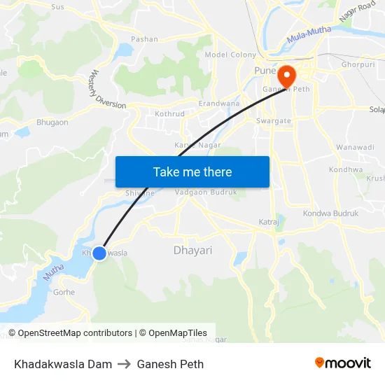 Khadakwasla Dam to Ganesh Peth map