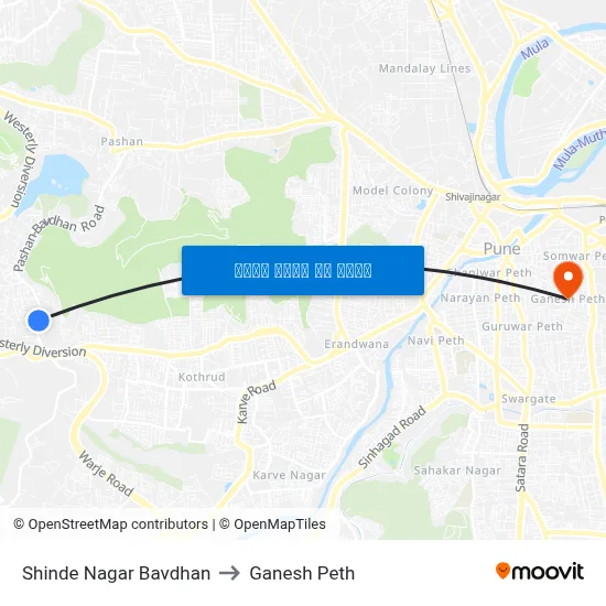 शिंदे नगर बावधन to गणेश पेठ map
