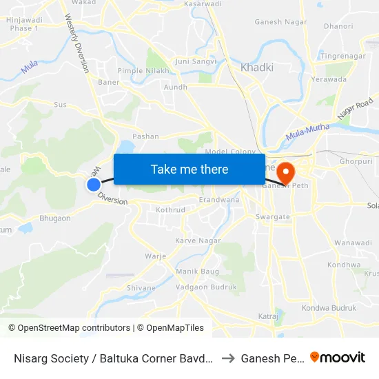 निसर्ग सोसायटी / बाल्टुका कॉर्नर बावधन to गणेश पेठ map