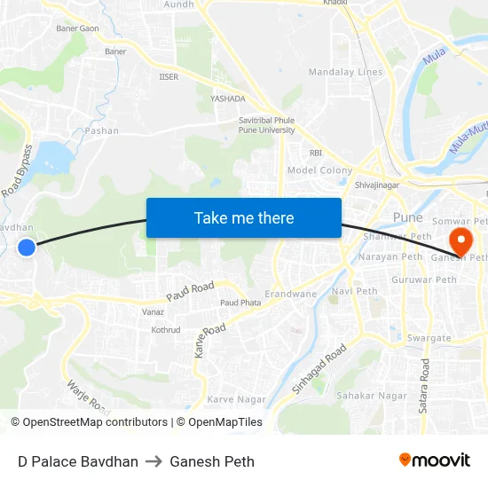 डी पैलेस बावधन to गणेश पेठ map