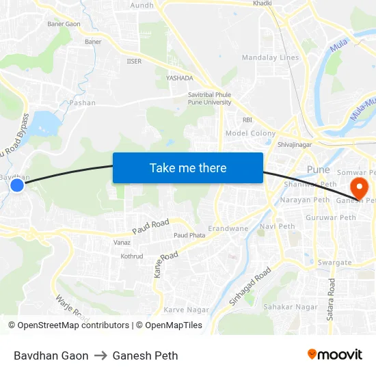 बावधन गाव to गणेश पेठ map