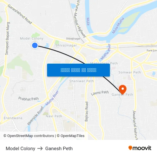 मॉडल कॉलोनी to गणेश पेठ map