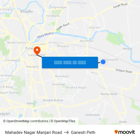 महादेव नगर मांजरी रोड to गणेश पेठ map