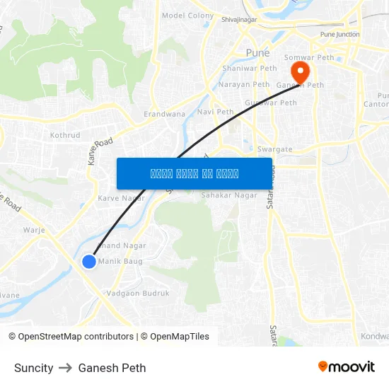 सनसिटी to गणेश पेठ map