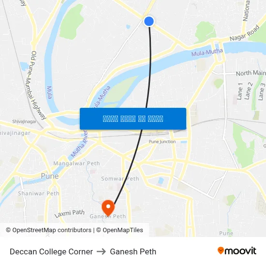 डेक्कन कॉलेज कॉर्नर to गणेश पेठ map