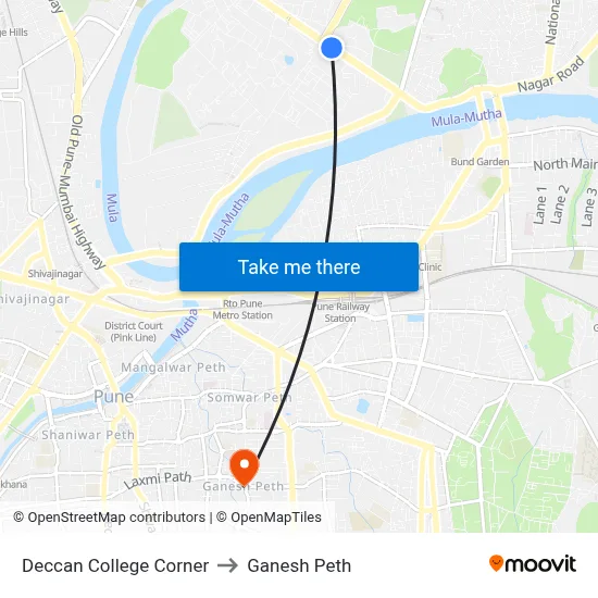 डेक्कन कॉलेज कॉर्नर to गणेश पेठ map