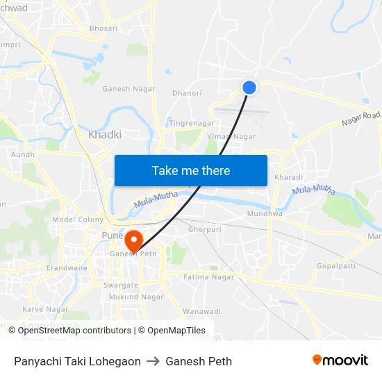 पाण्याची टाकी लोहगाव to गणेश पेठ map