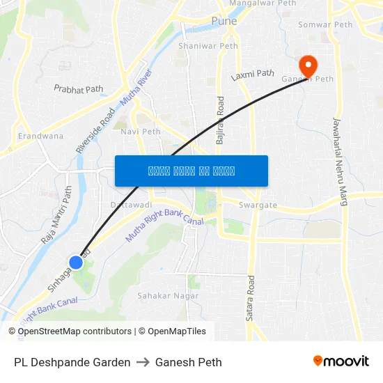 पी एल देशपांडे गार्डन to गणेश पेठ map