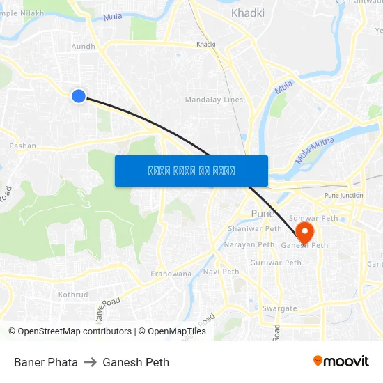 बाणेर फाटा to गणेश पेठ map