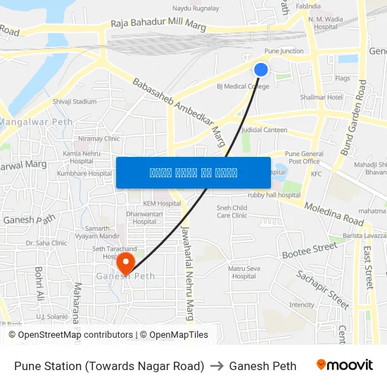 पुणे स्टेशन (नगर रोड की ओर) to गणेश पेठ map