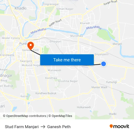 स्टड फार्म मांजरी to गणेश पेठ map