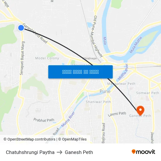 चतुःश्रृंगी पायथा to गणेश पेठ map