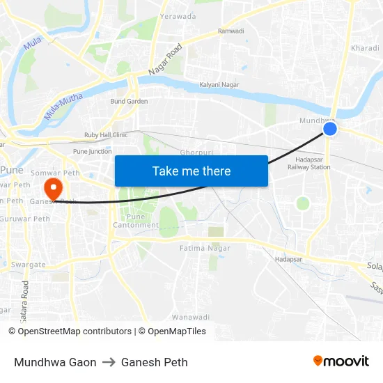 मुंढवा गाँव to गणेश पेठ map