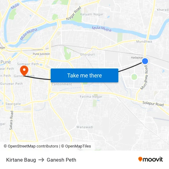 Kirtane Baug to Ganesh Peth map