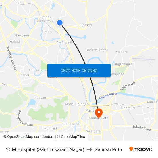 वाय.सी.एम हॉस्पिटल (संत तुकाराम नगर) to गणेश पेठ map
