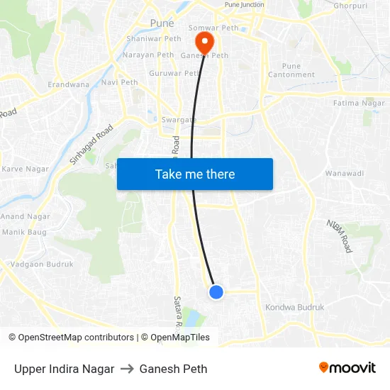 अप्पर इंदिरा नगर to गणेश पेठ map