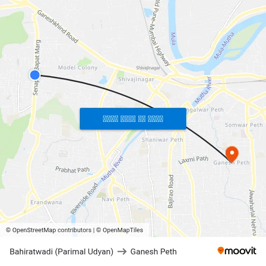 बहिरटवाडी (परिमल उद्यान) to गणेश पेठ map