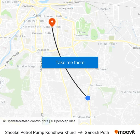 शीतल पेट्रोल पंप कोंढवा खुर्द to गणेश पेठ map