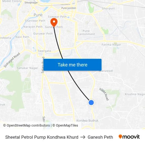 Sheetal Petrol Pump Kondhwa Khurd to Ganesh Peth map