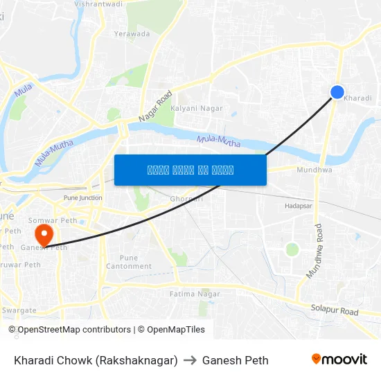 खराडी चौक (रक्षकनगर) to गणेश पेठ map