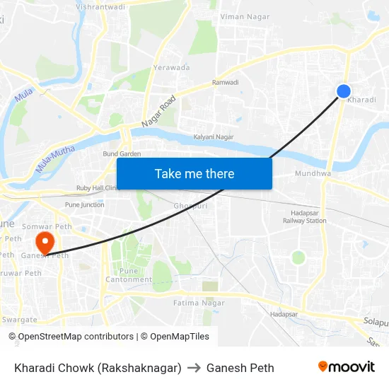 खराडी चौक (रक्षकनगर) to गणेश पेठ map