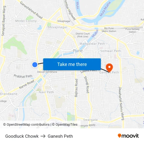 गुडलक चौक to गणेश पेठ map