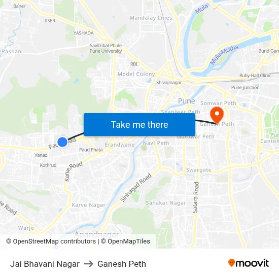 जय भवानी नगर to गणेश पेठ map