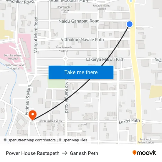 पावर हाउस रास्तापेठ to गणेश पेठ map